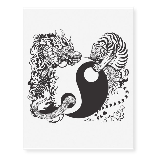 dragon and tiger yin yang symbol temporary tattoos (Front)