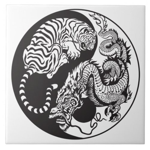 dragon and tiger yin yang symbol tile