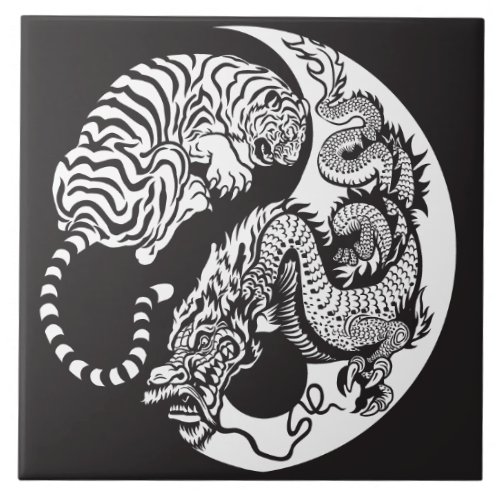 dragon and tiger yin yang symbol tile
