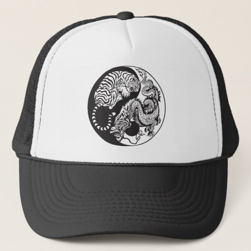 dragon and tiger yin yang symbol trucker hat