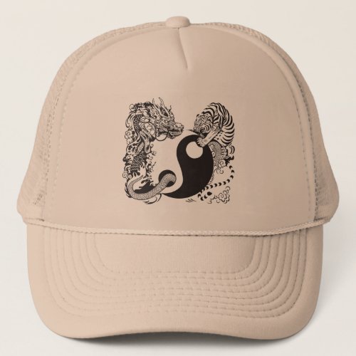 dragon and tiger yin yang symbol trucker hat