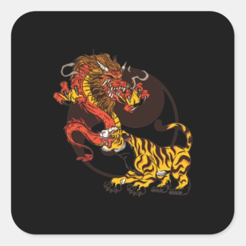 Dragon_and Tiger_Yin_Yang T_Shirt Design Square Sticker