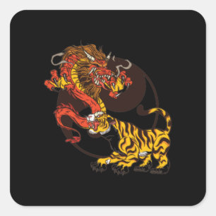 Dragon-and Tiger-Yin-Yang T-Shirt Design Square Sticker