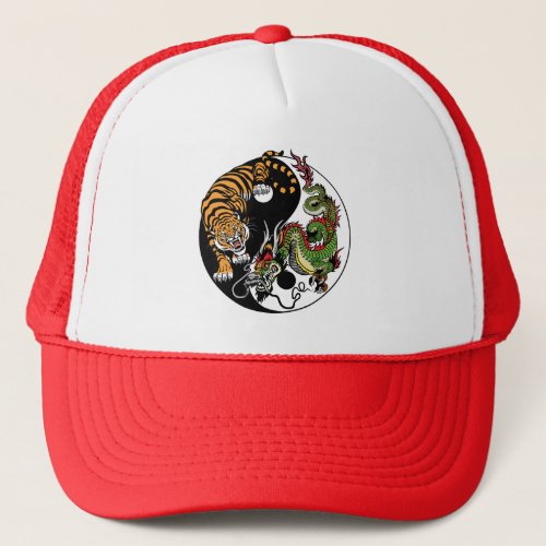 dragon and tiger yin yang trucker hat