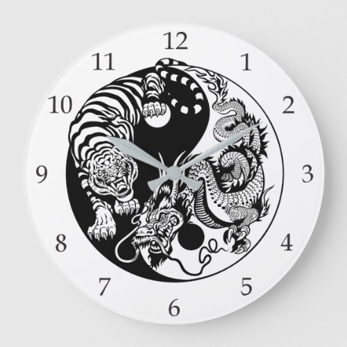 Dragon and Tiger Yin Yyang symbol Large Clock