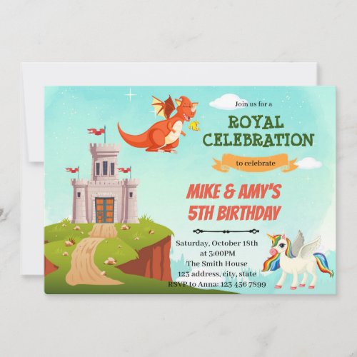 Dragon and unicorn birthday theme holiday card