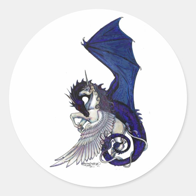 Dragon and Unicorn Classic Round Sticker (Front)