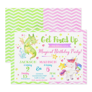 Dragon and Unicorn Joint Birthday Invitation