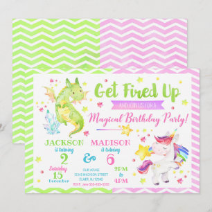 Dragon and Unicorn Joint Birthday Invitation
