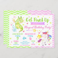 Dragon and Unicorn Joint Birthday Invitation