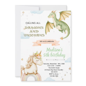 Dragon and unicorn Party Invitation