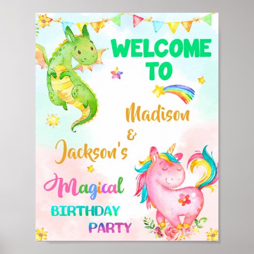 Dragon and Unicorn welcome party sign Magic party