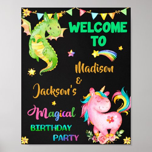 Dragon and Unicorn welcome party sign Magic party