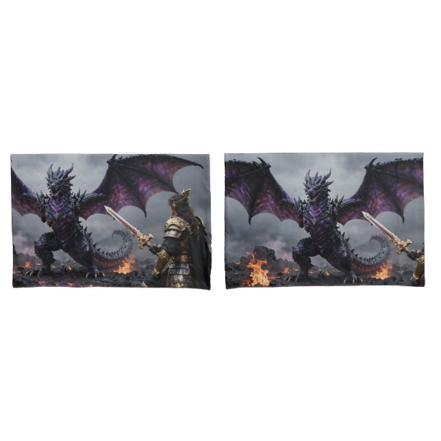 Dragon and Warrior Confrontation Pillow Case (Front-Set)