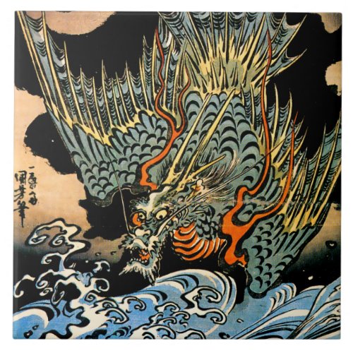 Dragon and Waves I Ceramic Tile