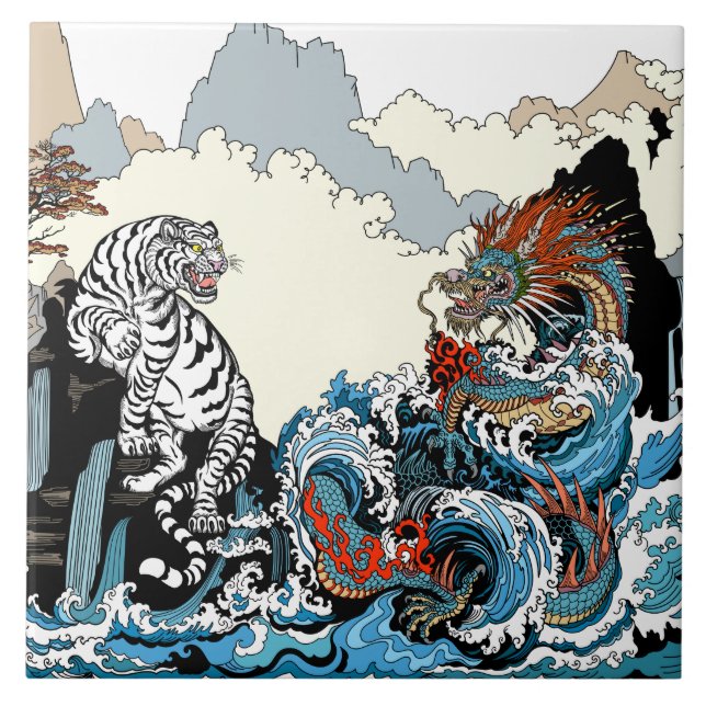 Dragon and White Tiger. Illustration by Insima Ceramic Tile (Front)