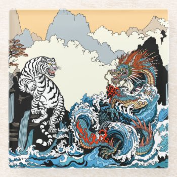 Dragon And White Tiger. Illustration By Insima Glass Coaster by insimalife at Zazzle