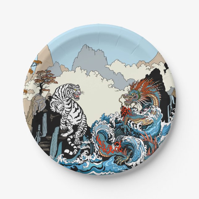 Dragon and White Tiger. Illustration by Insima Paper Plates (Front)