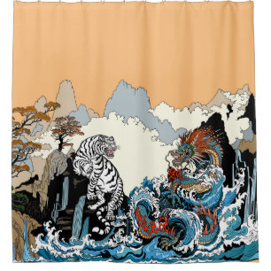 Dragon and White Tiger. Illustration by Insima Shower Curtain