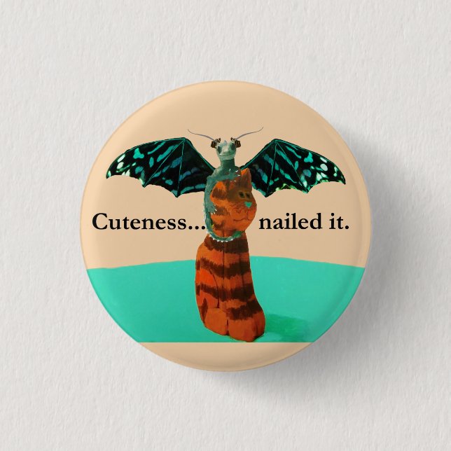 Dragon and Wooden Cat Pinback Button (Front)