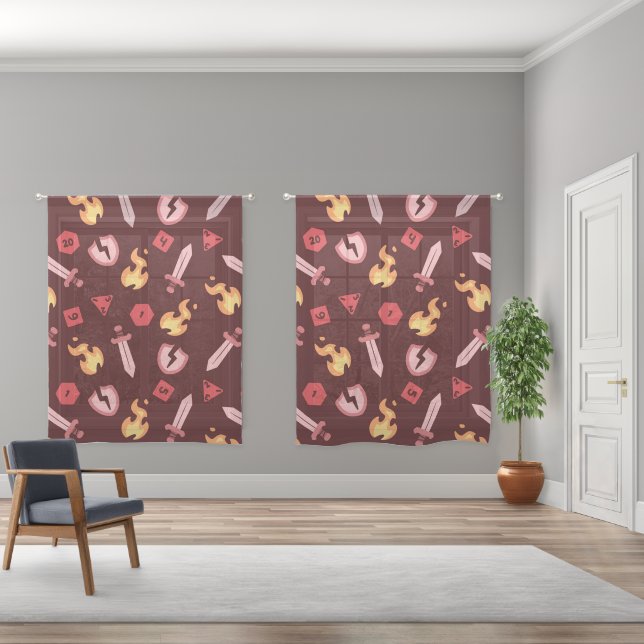Dragon Angry Red Dark Tabletop Gaming  Sheer Curtains (Wide)