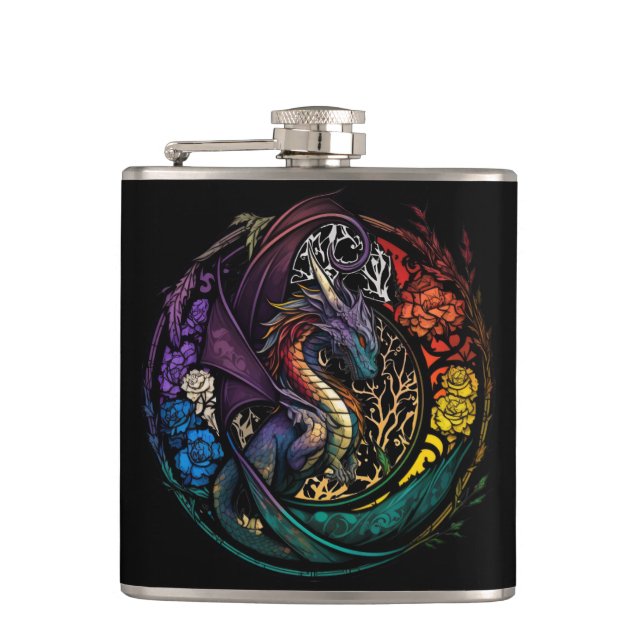 Dragon Animal Portrait Stained Glass Wildlife Free Flask (Front)