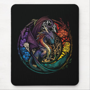 Dragon Animal Portrait Stained Glass Wildlife Free Mouse Pad