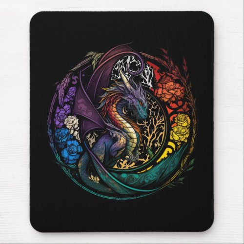 Dragon Animal Portrait Stained Glass Wildlife Free Mouse Pad