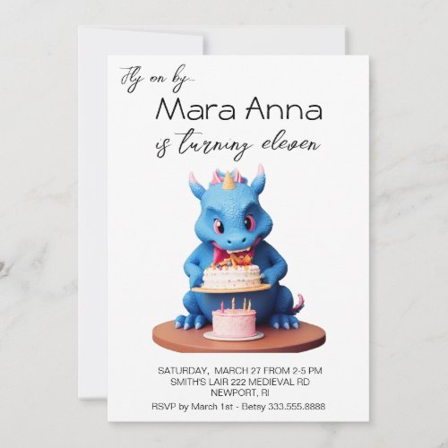  Dragon  AP88 Baby Cake Photo Birthday Party Invitation