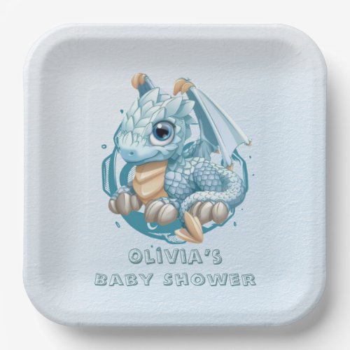 Dragon Aquamarine Astroid Boy Baby Shower Paper Plates