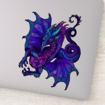 Dragon Art Nouveau Style Blue And Purple Sticker by Shadowind_ErinCooper at Zazzle