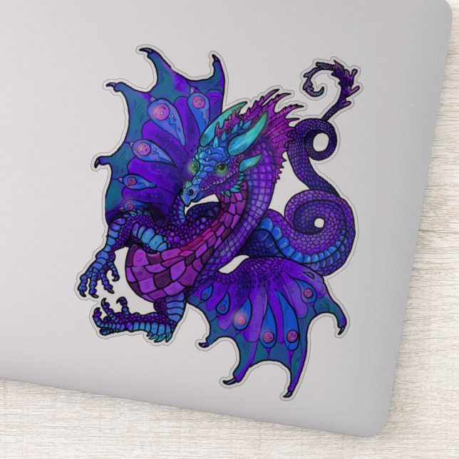 Dragon Art Nouveau Style Blue and Purple Sticker (Detail)