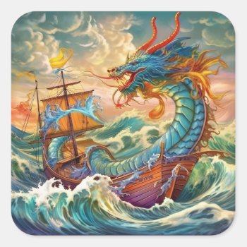 Dragon Art Square Sticker by MarblesPictures at Zazzle