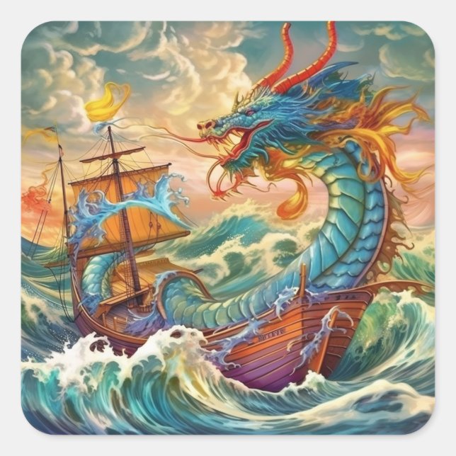 Dragon Art Square Sticker (Front)