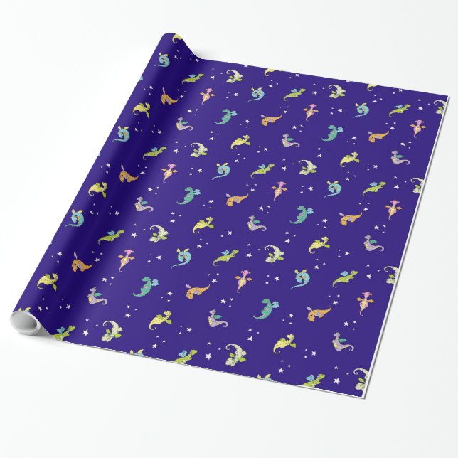 Dragon Babies at Night Wrapping Paper (Unrolled)