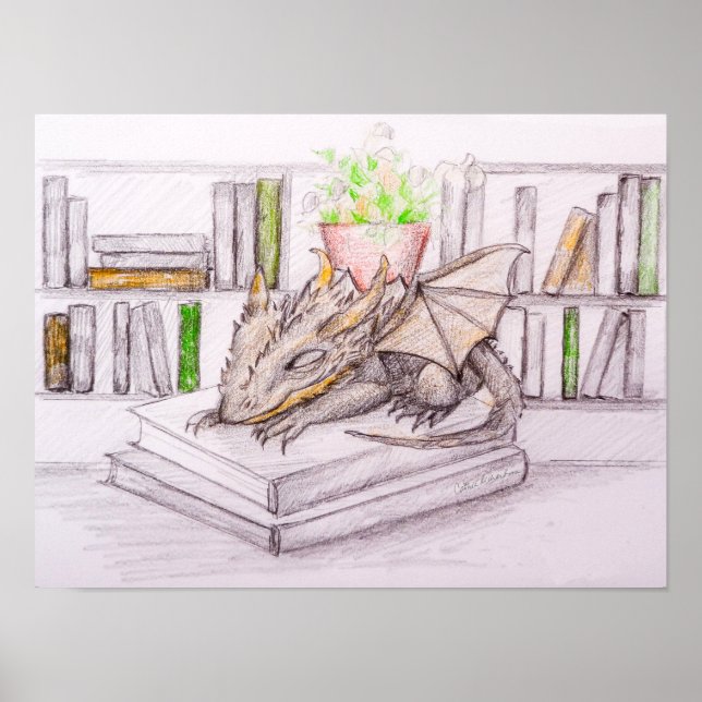 Dragon Baby Bibliophile Book Lover Librarary Poster (Front)