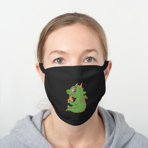 Dragon Baby Eating Yummy Pizza Slice Design Black Cotton Face Mask