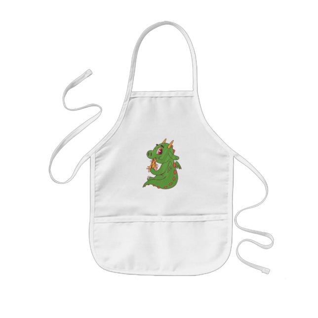 Dragon Baby Eating Yummy Pizza Slice Design Kids' Apron (Front)