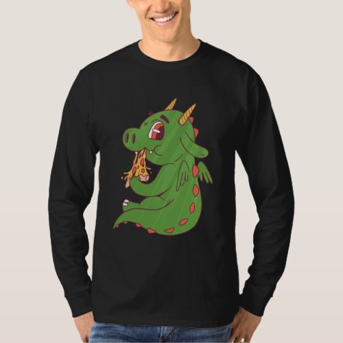 Dragon Baby Eating Yummy Pizza Slice Design T_Shirt