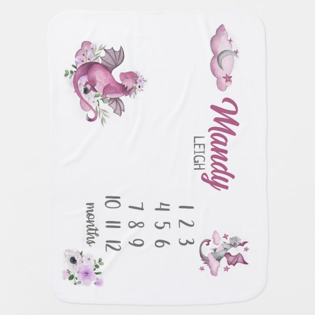 Dragon Baby Girl Milestone Blanket Dragon Newborn (Front)