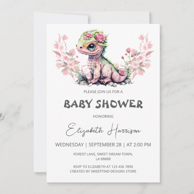 Dragon Baby Girl Shower Invitation (Front)