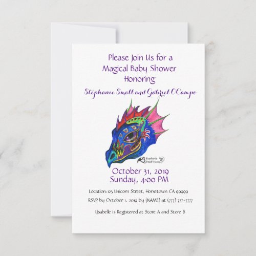Dragon Baby Personalized Rainbow Custom Infant Invitation