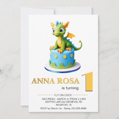  Dragon Baby Photo age 1 AP88 Birthday Party Invitation