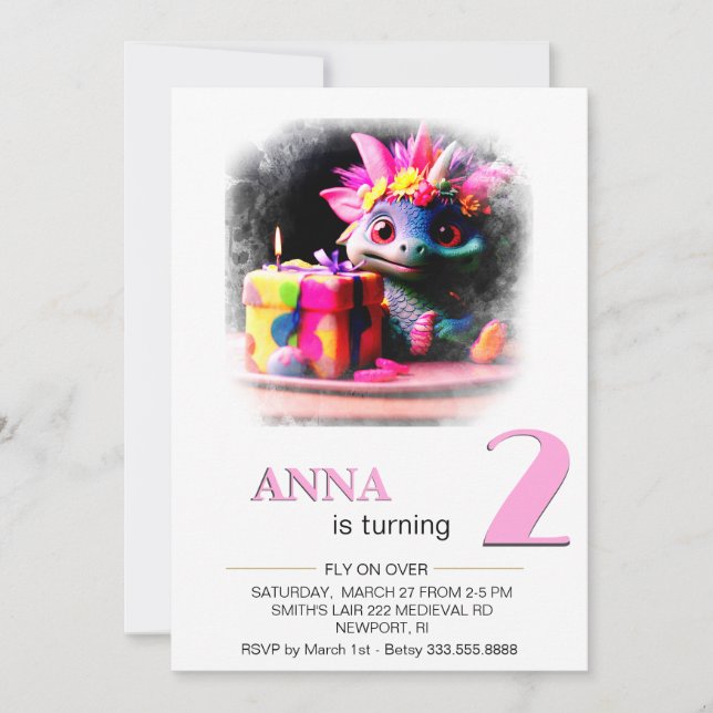 *~* Dragon Baby Photo age 2 AP88 Birthday Party Invitation (Front)