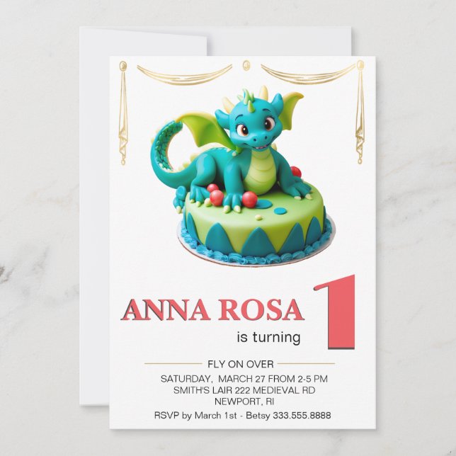 *~* Dragon Baby Photo AP88 ONE Birthday Party Invitation (Front)