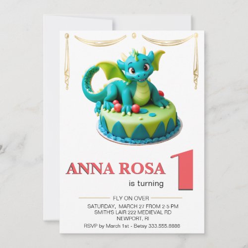  Dragon Baby Photo AP88 ONE Birthday Party Invitation