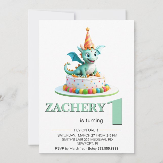 *~* Dragon Baby Photo AP88 One Birthday Party Invitation (Front)