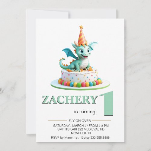  Dragon Baby Photo AP88 One Birthday Party Invitation