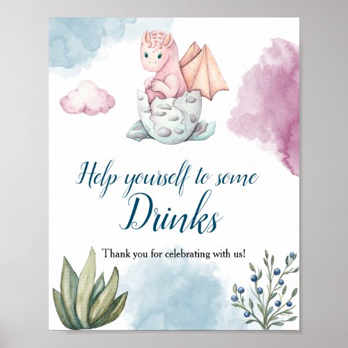 Dragon Baby Shower Beverages Poster Sign