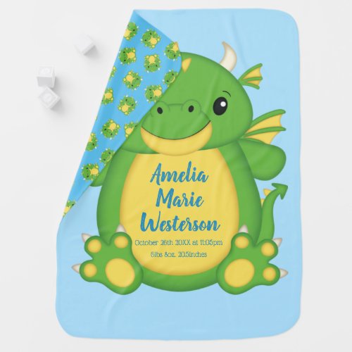 Dragon Baby Shower Blue Baby Blanket